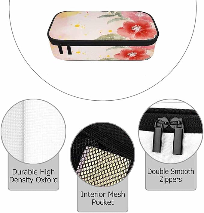 Watercolor Flowers Pencil Holder Bag Flower Plants Beautiful Pencil Case College Office School for Teens Boy Girl