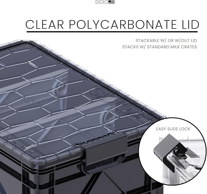 SIDIO Crate Pro Pack - 2 Full-Size & 1 Half-Size Heavy Duty Stackable Storage Bins, Totes and Containers with Lids and Dividers - Durable Plastic Organizer for Home, Office, Garage, and Outdoor Use