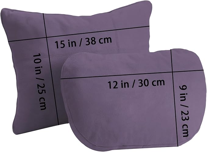 2PCS Car Pillow for Car Neck Pillow for Driving Seat Lumbar Support Soft Cushion with Extra Filling Accessories Back Support for Travel Nap and Trips Sleeping (Violet, Head and Lumbar)