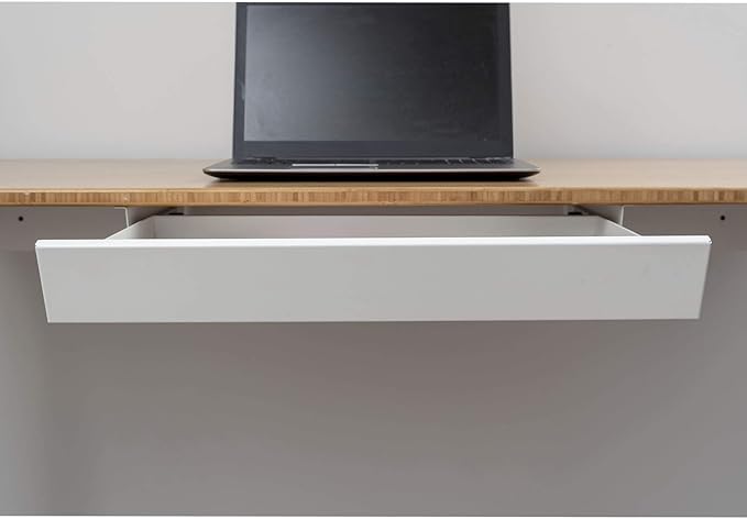 Stand Up Desk Store Add-On Office Sliding Under-Desk Drawer Storage Organizer for Standing Desks | Requires 14" of Front to Back Clearance Beneath Desks and Tables (White)