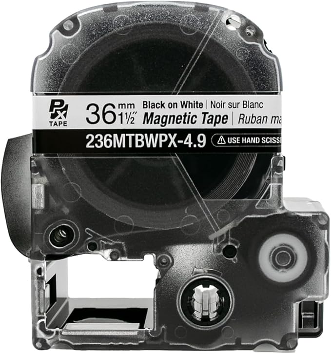 Epson LABELWORKS 236MTBWPX-4.9 Genuine Magnetic Tape Cartridge - Black on White Magnet Label Maker Tape - 1.5" (36MM) Wide, 4.9 ft, White