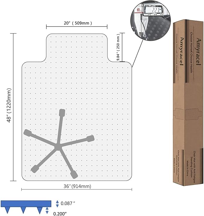 Amyracel Chair Mat for Carpet, 48'' x 36'' Clear Computer Desk Chair Mat for Low Pile Carpeted Floors, Easy Glide Plastic Floor Mat for Office Chair on Carpet Protection