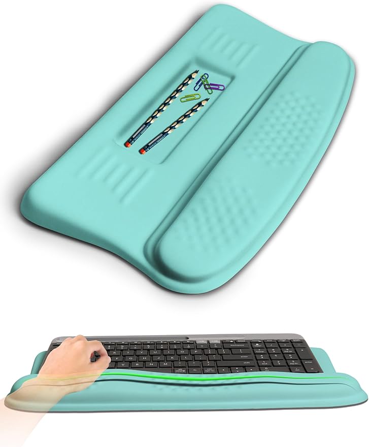 Ergonomic Wave Wrist Rest with Keyboard Stand, Cushioned Palm Rest, Comfortable Integrated Memory Foam for Natural Typing and Relieve Wrist Pain, Baby Blue