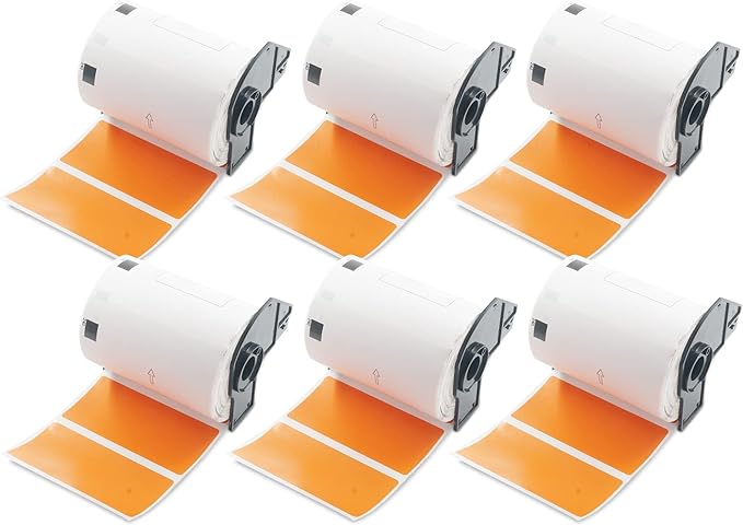 BETCKEY - Large Multi-Purpose Labels Replacement for Brother DK-1240 (4 in x 2 in), Compatible with Brother QL Label Printers [6 Rolls/3600 Labels, Orange]