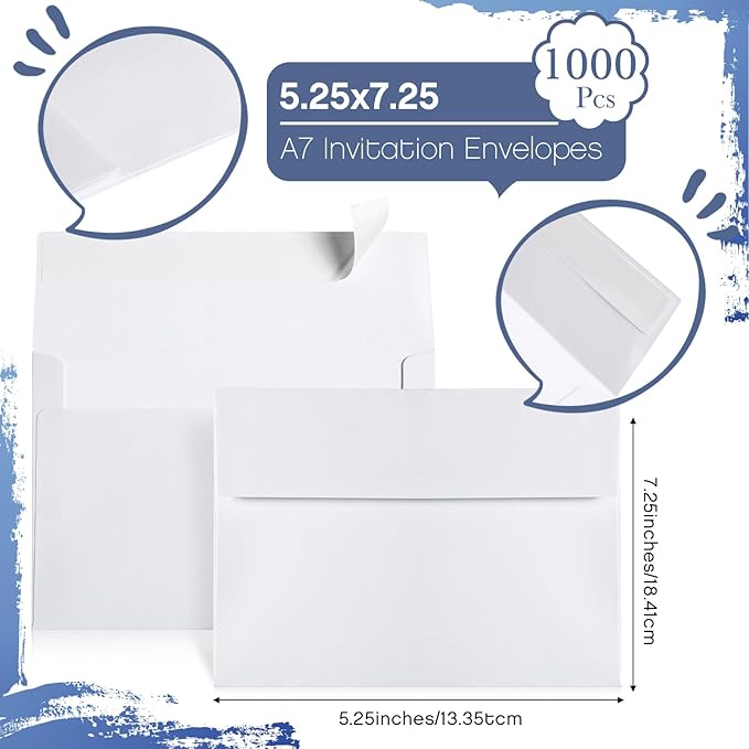 Fainne 1000 Pcs White Envelopes Self Adhesive Printable Envelope Bulk for Invitation, Wedding, Baby Shower, Photography, Thank Note, Postcard, Greeting Card, Mailing (A7 5.25 x 7.25 Inch)