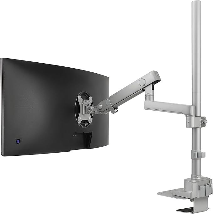 AVLT Single 40 Inch Monitor Arm Pole Top Mount with USB-C USB-A Ports-Gray, Supports 26.4 lbs (12kg), Ultrawide Screen fit, VESA Compatible, Tilt, Swivel, Rotate, Ergonomic Adjustable Height, Durable