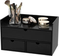 Wisuce Bamboo Desk Organizer - Mini Bamboo Desk Drawer Tabletop Cosmetic Storage Organization for Office or Home Black with Shelf