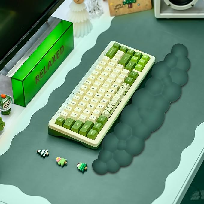 JIKIOU Upgrade Leather Cloud Keyboard Wrist Rest, Cloud Wrist Rest with Non-Slip PU Base, Comfortable Memory Foam Wrist Rest for Computer Laptop Mac Gaming Office and Pain Relief Christmas Wish Gift