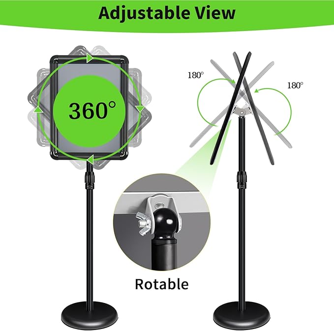 6Pack Adjustable Pedestal Sign Holder - 11''x17'', Floor Standing Poster Stand for Vertical/Horizontal View, Outdoor/Indoor Sign Holders (Black, Round)