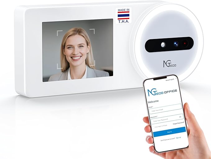 NGTeco Time Clock Cloud-Based, TC5 Face Recognition Time Clocks for Employees Small Business, 2.4G WiFi Remote Control Clock in and Out Machine with Software & iOS/Android App, No Monthly Fee