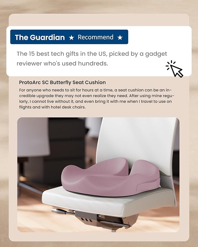 ProtoArc Seat Cushion, Office Chair Cushion for Sciatica, Coccyx Cushion, Ergonomic Memory Foam Seat Cushion for Car, Home, Pressure Relief Pad for Hip, Tailbone, All Day Comfort - Pink