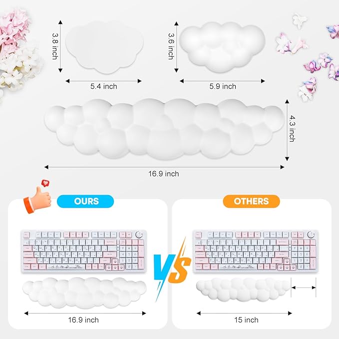 JIKIOU Upgrade Leather Cloud Keyboard Wrist Rest, Cloud Wrist Rest with Non-Slip PU Base, Comfortable Memory Foam Wrist Rest for Computer Laptop Mac Gaming Office and Pain Relief Wish New Year Gift
