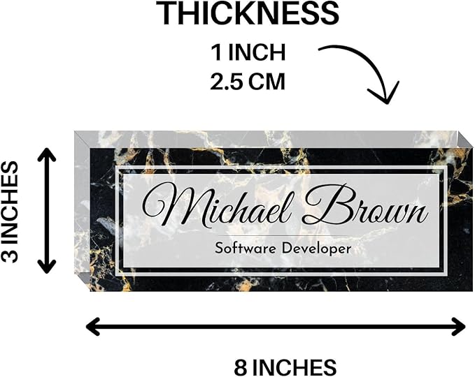 Customized Clear Acrylic Thick 8x3" Desk Name Plate Block with Personalized Logo - Professional Office Decor - Customized Acrylic Plate Gift for Teacher Co-workers, Christmas Gifts for Her, Thanksgiving Gifts (Black Marble)