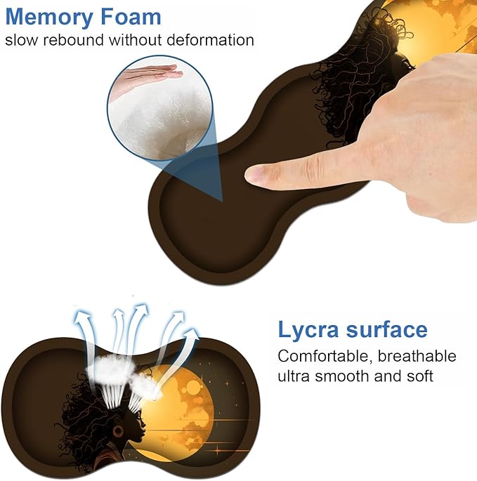 Ergonomic Keyboard Wrist Rest & Mouse Pad Wrist Rest Set, Large XXL Gaming Desk Mat 31.5"x 11.8" with Memory Foam, Easy Typing Pain Relief for Office & Home, African Girl