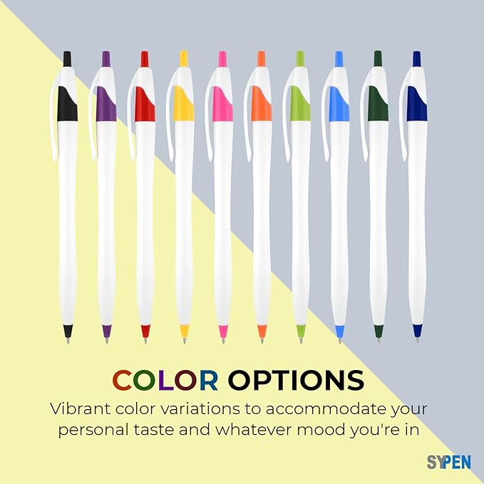 SyPen Personalized Pens With your Custom Logo or Text-500 Pack Bulk-for Businesses, Parties, and Events, Custom Printed Slim Ballpoint Click Pens, Assorted Trim Colors, Black Ink