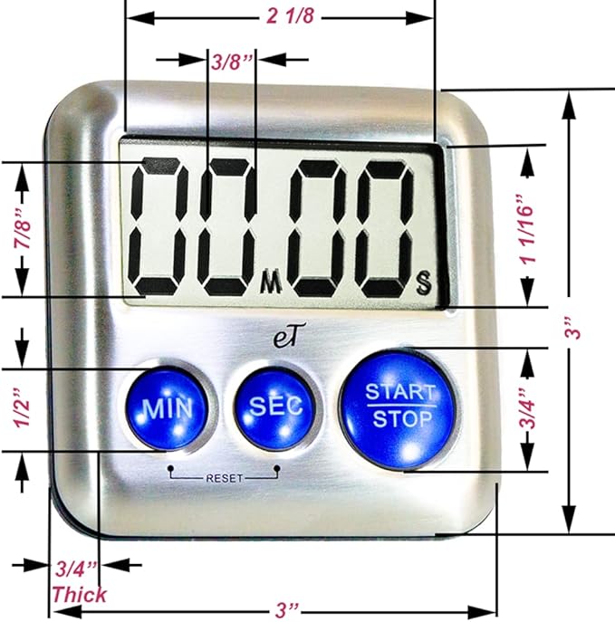 Elegant Digital Kitchen Timer Stainless Steel - Plumberry - Strong Magnetic Back - Kickstand - Loud Alarm - Large Display - Auto Memory - Auto Shut-Off - Model eT-24 (Plumberry) by eTradewinds