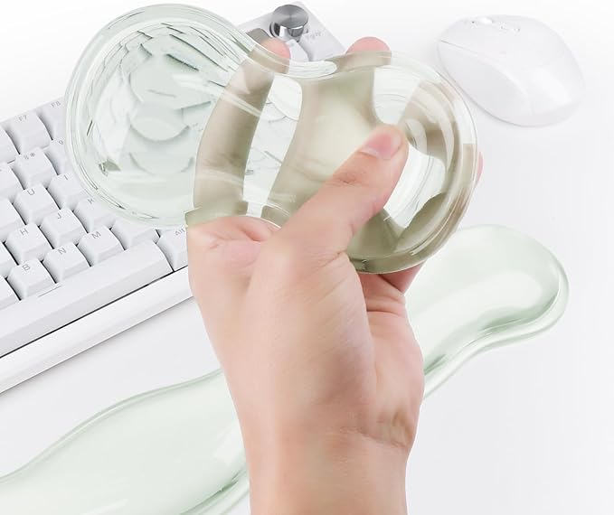 Gel Keyboard and Mouse Wrist Rest, Cute Wrist Support and Arm Support Keyboard Rest for Keyboard and Mouse Typing Pain Relief，Suitable for Office/Computer/Laptop/Gaming（Transparent Green Set ）