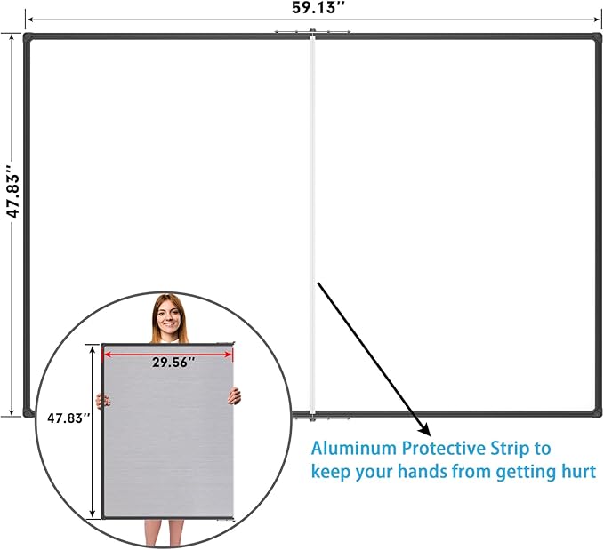 JILoffice Large Foldable White Board 60 x 48 Inches, Dry Erase Magnetic White Board, Black Aluminum Frame with 2 Detachable Marker Trays Wall Mounted Board for Office Home and School