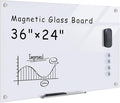 Mifuro Magnetic Glass Whiteboard，36"x24" Wall Mounted Frameless Dry Erase Board for Office, Home & School Ultra White