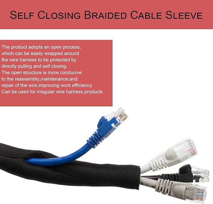 Split Mesh Cord Sleeve Loom Tubing Cable Cover Braided Cable Management Auto Protective Wire Harness Wrap Self Wrapping Woven 3/16"-35ft