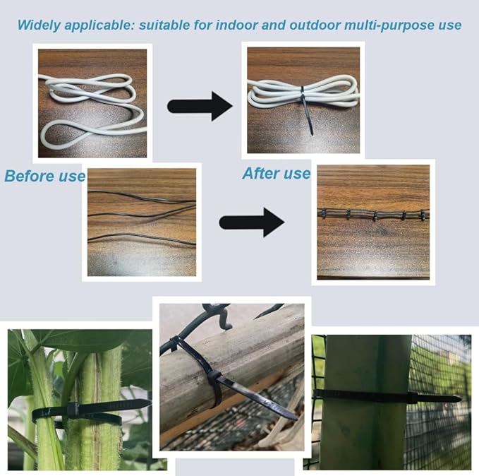 Zip Ties, Cable Ties, 1000Pcs 10Inch 48Lb Tensile Strength Black Premium Self-Locking Nylon Zip Ties For Home Office, Garden, Workshop Fences