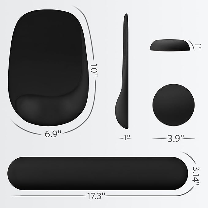 Ospelelf Wrist Rest for Keyboard and Mouse Ergonomic Mouse Pad with Wrist Support Memory Foam Wrist Rest for Computer Keyboard,3-in-1 Gel Mouse and Keyboard Pad for Office Black