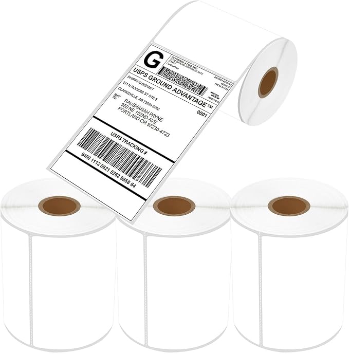 NineLeaf 4 Rolls 4"x 6" Direct Thermal Printing Blank Paper Shipping Labels Compatible for Zebra TLP-2844 ZP-450 GK420T GX420T GX430T GK420D GC420D GC420T Label Printer (250 Labels per roll)