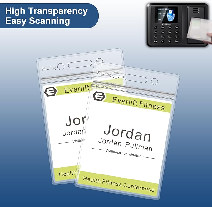 Fushing Pack of 100 Clear Plastic Vertical Badge Holders, Name Tag Holders, Card Holders (XL)
