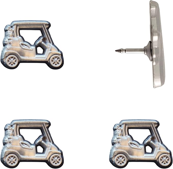 Golf Cart Push Pins - Silver Golf Cart Map Pins for Cork Boards, Maps, or Lapel Use - Designed in USA - Set of 4