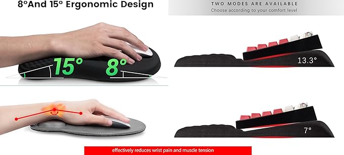 Keyboard Wrist Rest -Ergonomic Ergonomic Mouse Pad and Keyboard Wrist Rest- with Carpal Tunnel Pain Relief Massage Bumps and Full Memory Gel Design - Ideal Frequent Computer (Black)
