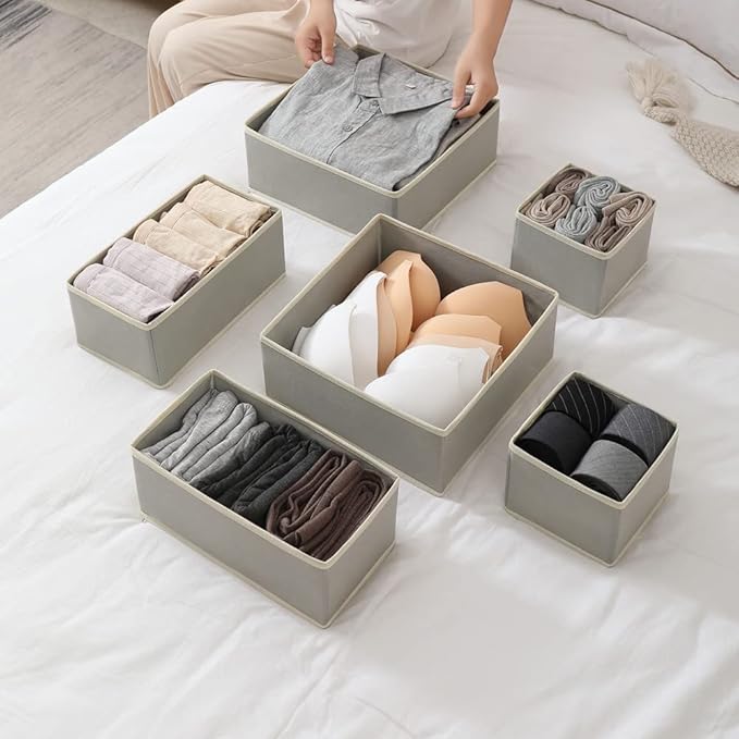 12 Pack Drawer Organizer Clothes, Foldable Fabric Dresser Organizer Closet Organizers and Storage Box for Underwear,Folded Clothes,Baby Clothing,Socks,Bra,Towels,Ties(12 Pack,Gray)