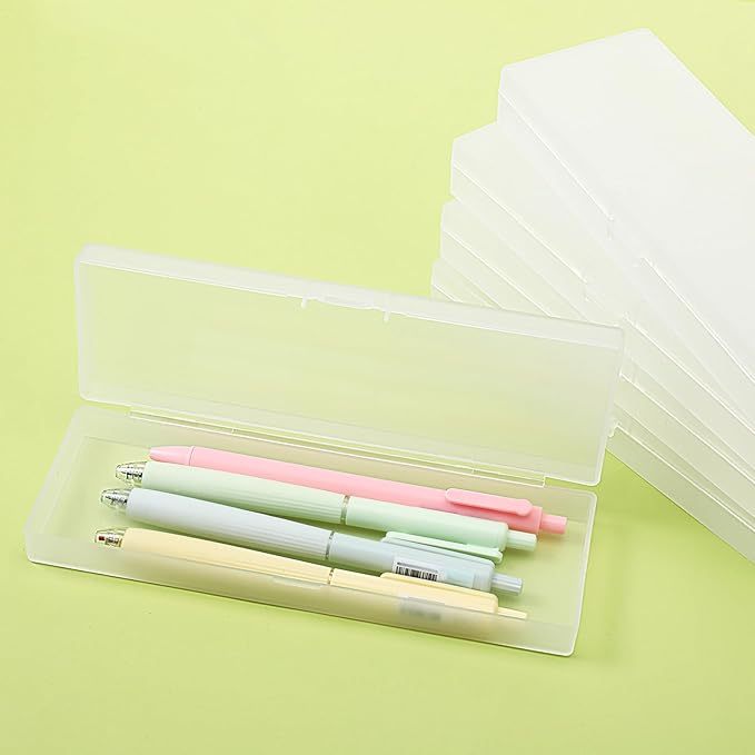 50 Pcs Clear Pencil Boxes Plastic Pencil Cases Bulk Frosted White Pen Storage with Hinged Lid Clear Pen Holder for Office Supplies Organization 7.17 × 2.36 × 0.94 Inch