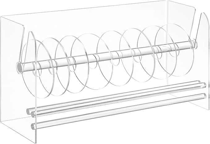 Clear Label Roll Holder, Transparent Acrylic Tape Dispenser, Adjustable Desktop Sticker Roll Holder for Office and Home, Adjustable Sticker Roll Holder with 8 Removable Divider Disks
