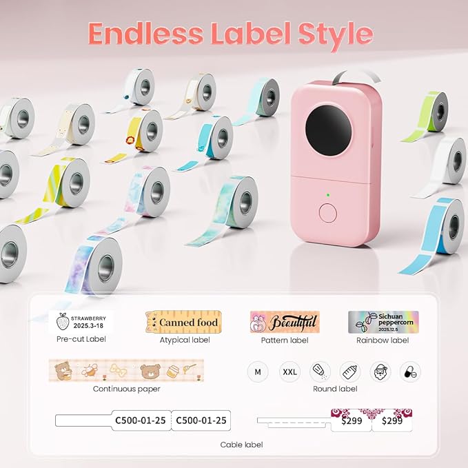 Phomemo D30 Label Maker with 3 Roll Papers - White/Clear/Gold Labels, Portable Handheld Bluetooth Mini Label Printer, Multiple Templates Fonts Icon, Thermal Small Label Printer Rechargeable