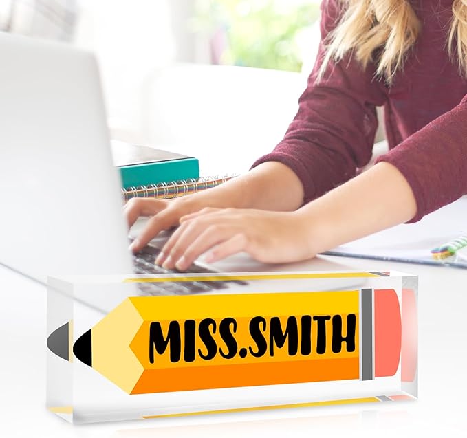 Custom Name Plate for Desk, Personalized Desk Name Plate on Clear Acrylic Glass, Appreciation Gifts for Teacher Employee Boss Coworkers Nurse, Office Desk Accessories for Women Men (Apricot)