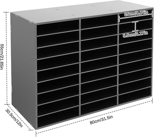27 Slot Literature Organizer, Vertical Desktop File Sorter Mail Center with Thickened PVC Board, Vertical Paper Storage Cabinet for Classroom, Home & Office (27 Slots Black)