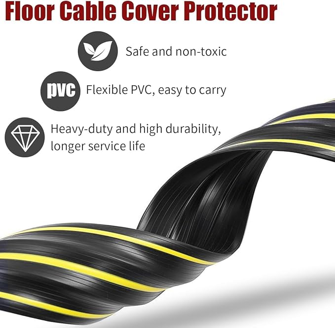 Cord Cover Floor, 3ft Heavy Duty Cable Protector, Cord Cover for Wires on Floor, Extension Indoor Outdoor Cable Cover Rubber 3 Channel Cable Management Cord Hider Floor, Black