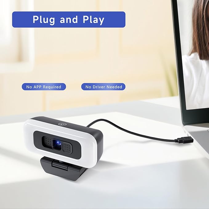 Combess Webcam for PC - PC Camera Webcam 1080P, Desktop Computer Web cam with Privacy Shutter and Tripod Autofocus, Dual Noise-USB Plug&Play,Cancelling Mics,Auto Light Correction,