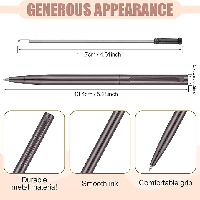 Zonon 15 Pieces Bronze Black Metal Slim Ballpoint Pens Bulk Retractable Metallic Black Ink 1 mm Medium Point Smooth Writing Pens for Wedding Business Office Supplies Student Teachers Men Women Present