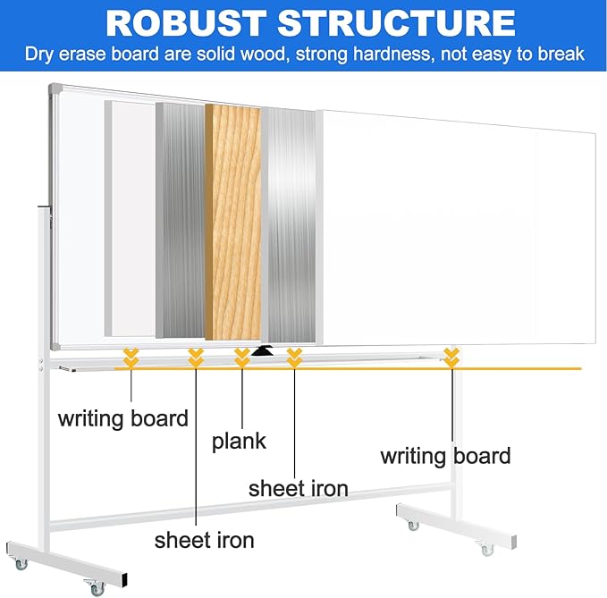 Magnetic White Board Dry Erase Whiteboard with Rolling Stand 72"x48" Double-Sided Mobile Large White Board on Wheels, Including 3 Magnetic Erasers, 7 Markers, 30 Magnets