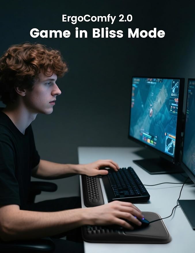 2-in-1 Keyboard & Mouse Wrist Rest Set – Ergonomic Pain-Relief Support, Memory Foam Wrist Cushion with 8° Slope & Massage Nubs, Non-Slip PU Base, Relieves Wrist Pain & Carpal Tunnel from Long Typing