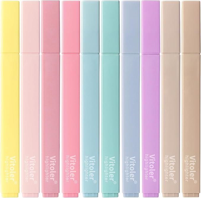 Piochoo Highlighters, Aesthetic Cute Pastel Highlighters Set, 10 pcs, Chisel Tip, No Bleed Bible Highlighter Assorted Colors, Back to School Supplies
