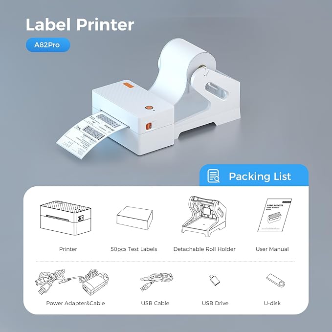 Bluetooth Thermal Shipping Label Printer, Wireless 4x6 Shipping Label Printer for Small Business, Support iOS, Android, Windows and Mac, Compatible with Amazon, Ebay, Shopify, Etsy, USPS.