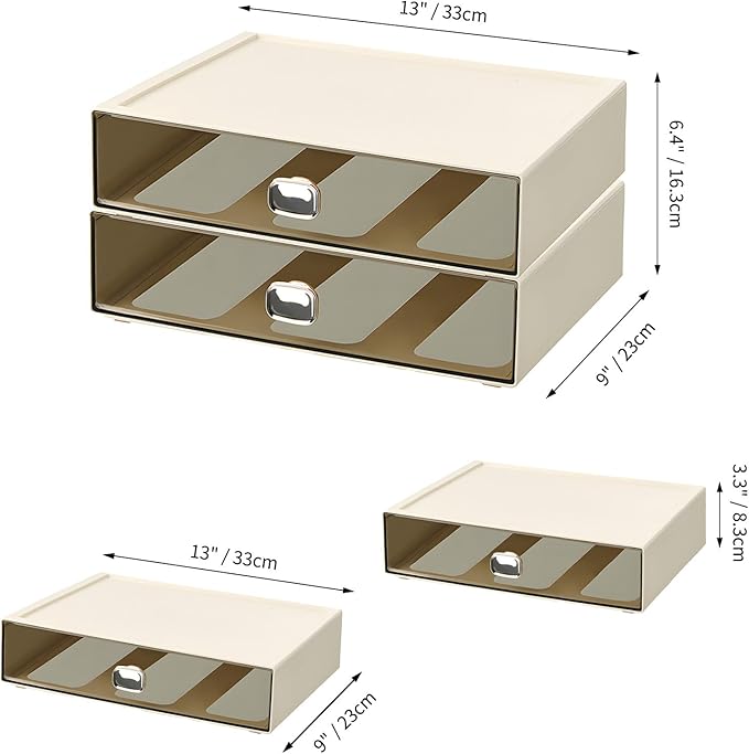 Spacious Desktop Storage Box, 1 Large Storage Drawer, Stackable Office Desk Drawer Organizer and Accessories, Printer Paper Organizer, Cream Plastic Drawers for Workspace & Home