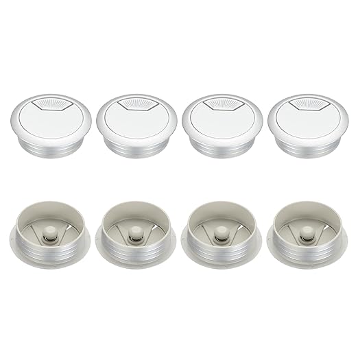 PATIKIL 50mm Desk Grommet, 8pcs Desk Cord Hole Cover Desk Cable Hole Grommet Cover Sturdy ABS Plastic Round for Cables Cabinets Desktop Equipment Wiring Organizing,Elasticity, Silver