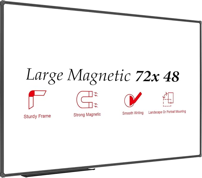 JILoffice Large Magnetic White Board, Dry Erase Board 72 x 48 Inch, Black Aluminum Frame Wall Mounted Board for Office Home and School