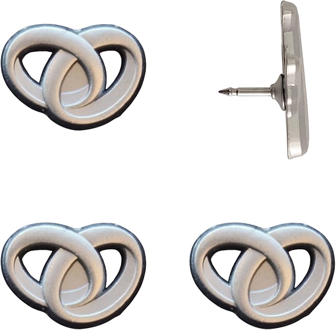 Wedding Rings Push Pins - Silver Intertwined Wedding Rings Map Pins for Cork Boards, Maps, or Lapel Use - Designed in USA - Set of 4