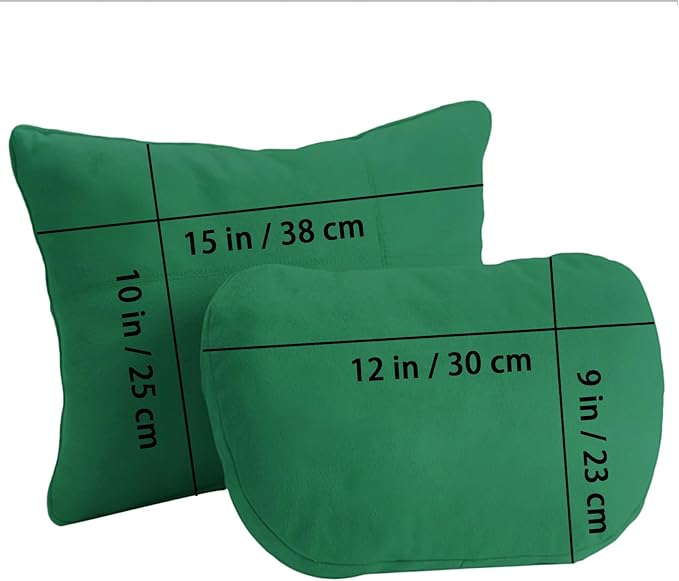 2PCS Car Pillow for Car Neck Pillow for Driving Seat Lumbar Support Soft Cushion with Extra Filling Accessories Back Support for Travel Nap and Trips Sleeping (Green, Head and Lumbar)