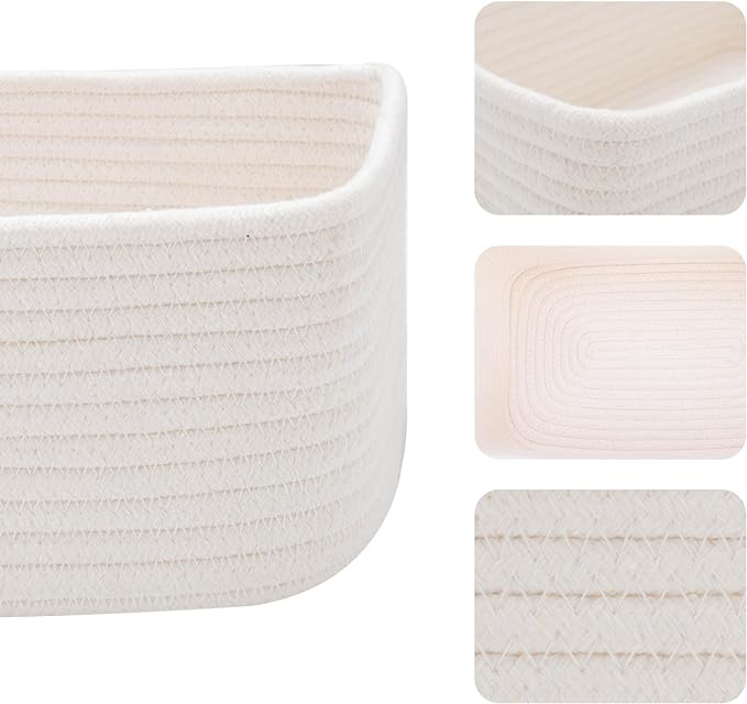 Small Storage Baskets for Organizing | Closet Organizer Bins | Shelf Toy Basket | Woven Rope Baskets | Cube Decorative Box | Shallow Basket | 11.5x7.5x4.7” | 4 Packs Off White