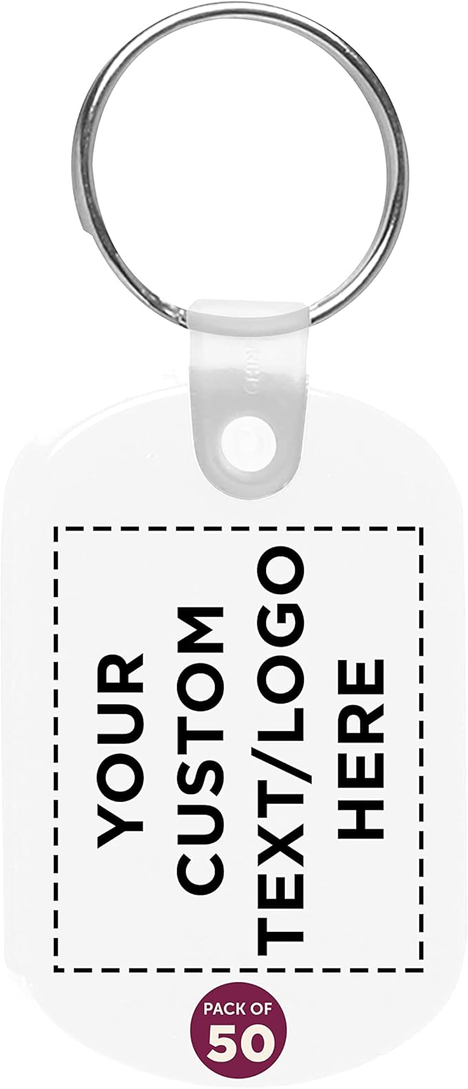 DISCOUNT PROMOS Tag Soft Plastic Keychains - 50 pack - Customizable Text, Logo - Small Key Tag Chain For Staying Organized - Rubber Key Ring Keychain – Clear